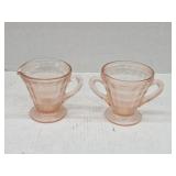 Vintage pink depression glass sugar creamer set