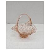 Vintage pink depression glass hobnail basket