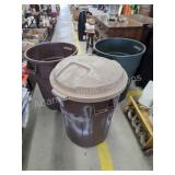 3 Rubbermaid roughneck trash cans, to have holes
