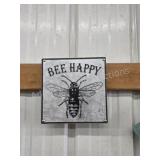 Decorative Bee Happy metal wood frame wall sign,