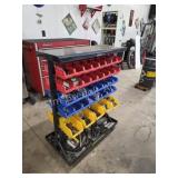 ROLLING HARDWARE BIN CART WITH WIRE SPOOL RACK