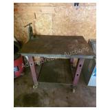 Custom built steel rolling shop table, 26 x