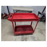 Red metal rolling tool cart