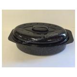 Vintage 14 inch Granite Ware Black Speckled Oval