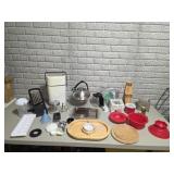 Two storage totes assorted kitchen Wares