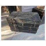 Large vintage wooden Steamer Chest with metal