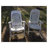 2 molded plastic folding adjustable patio chairs