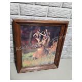 Framed Whitetail Buck Deer Wildlife Print in Wood