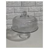 Ribbed Glass Cake Dome Cloche with Pedestal
