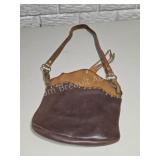 Vintage Brown Leather Shoulder Bag with Cameo
