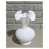 White Hobnail Milk Glass Ruffled Vase Vintage