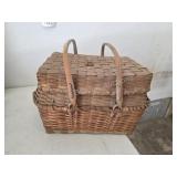 Vintage woven two handle basket with lid