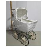 Vintage White Wicker Doll Baby Carriage