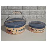 Pair of Fishing Theme Round Wooden Storage