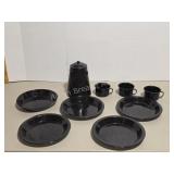 9 pcs vintage black granite ware