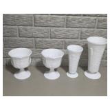 Lot of 4 White Milk Glass Grape Pattern Pedestal