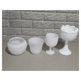 Lot of 4 White Milk Glass Hobnail Diamond Pattern