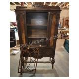 Tall vintage antique dark wood armoire or china