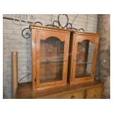 Oak Glass Door China Cabinet Hutch Top 2 Pc