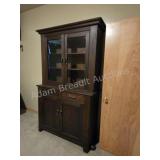 Vintage Antique Dark Wood Hutch Cabinet Two Piece