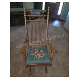 Vintage Oak Spindle Back Rocking Chair Floral
