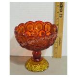 Vintage red orange yellow glass stemmed compote