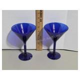 2 vintage cobalt blue glass martini glasses