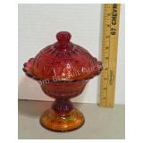 Vintage red orange yellow glass stemmed covered di
