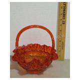 Vintage red orange glass wavy edge basket