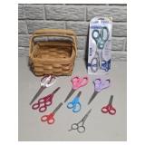 Wooden Basket with Assorted Scissors LotLot