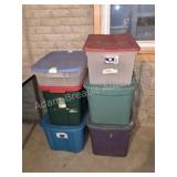 Lot of 6 Assorted Plastic Storage Totes Bins