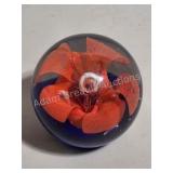 Vintage hand blown glass flower paperweight