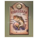 Rustic Bass Fish Clock Wall Plaque SignVintage
