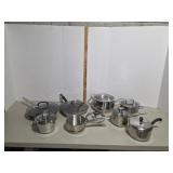 Tote of assorted pots and pans