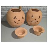 Pair of Terracotta Jack O Lantern Pots with
