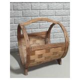 Vintage Wooden Woven Basket w Handles on