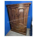 Vintage Dark Wood Carved Pine Armoire