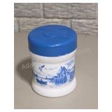 Vintage Blue White Coastal Village Milk Glass