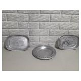 Lot of 3 Vintage Pewter Bread Trays and Serving