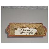 Ceramic Abundant Blessings Tray with Oak