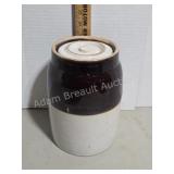 Vintage Antique two tone pottery crock w/ lid