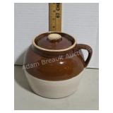 Vintage two tone 2 gal pottery crock w/ lid