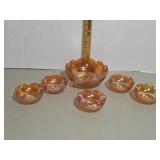 6 vintage carnival glass wavy edge bowls
