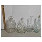 Lot 4 Vintage Clear Glass Jugs Bottles