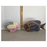 Two large decorative wooden fish decor