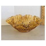 Vintage wavy Edge amber glass bowl