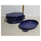 Blue Enameled Cast Iron Oval Roaster SetLarge