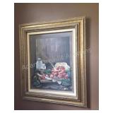 Framed Oil Painting Strawberry Still Life Signed