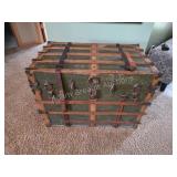 Vintage antique wood frame steamer trunk with