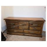 Vintage Dark Wood Carved Pine Dresser Chest of